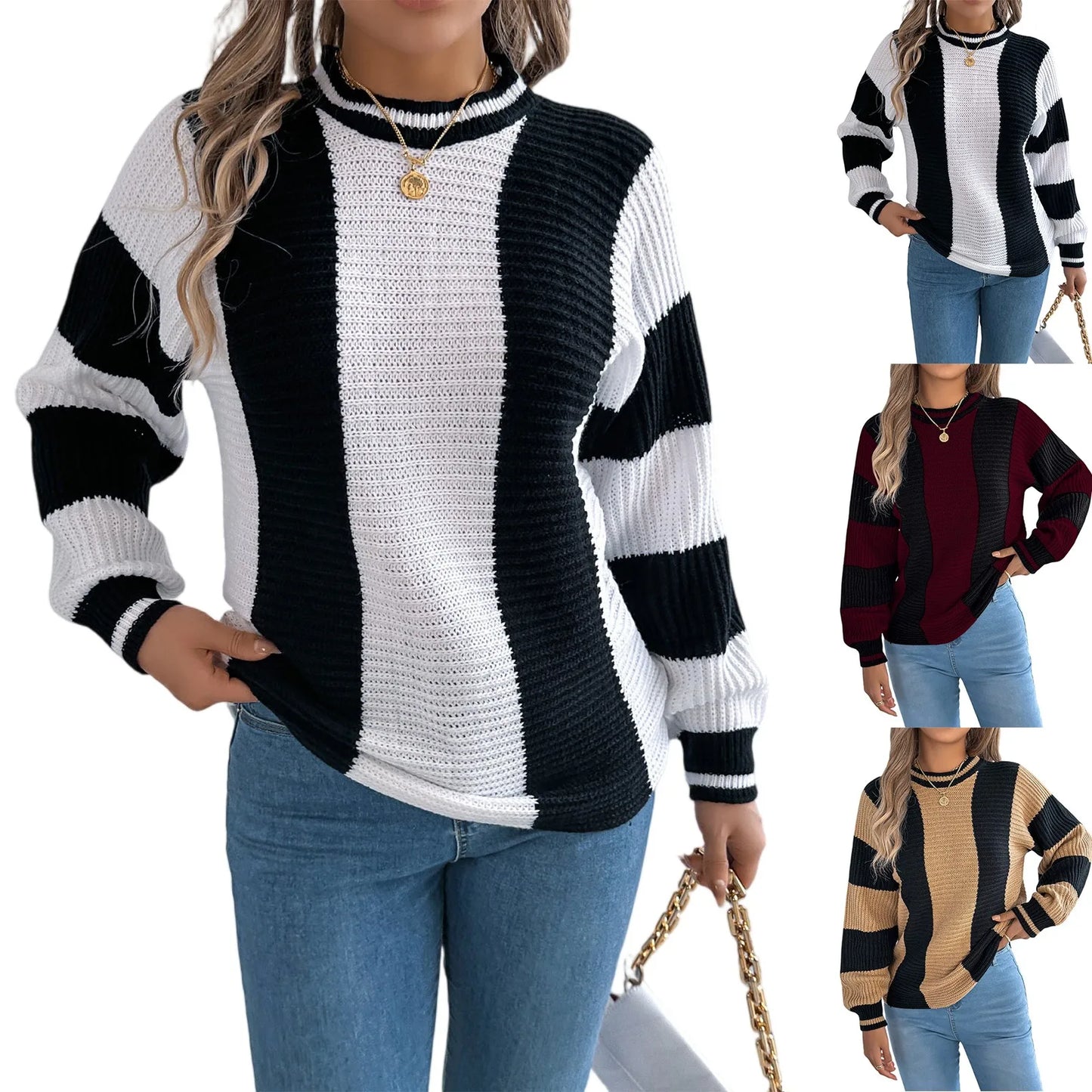 Sweater For Woman Women'S Solid Color Round Neck Mesh Long Sleeves Pull-Over Sweater Ropa De Mujer Winter Clothes Woman New