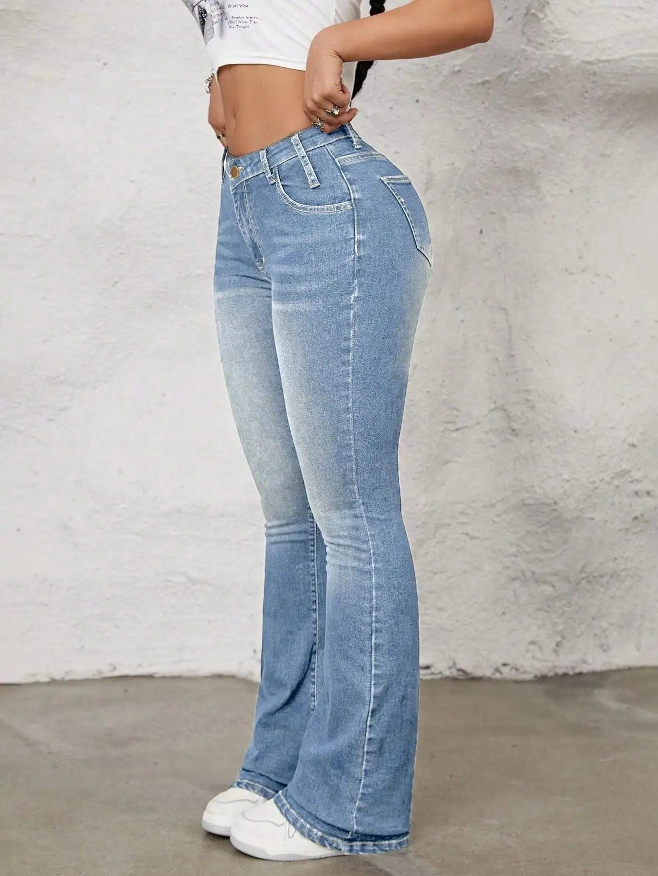 Women's Denim Skinny Flared Pants - Three Colors Available
