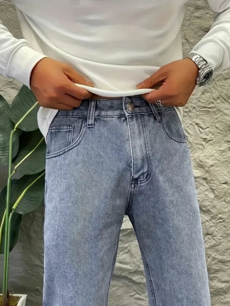 Men’s Relaxed Straight Leg Jeans, Breathable Ease for Beach Walks to Coffee Breaks"