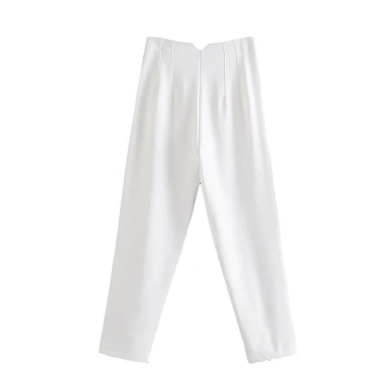 CLAZZAA Women Fashion Solid Pencil Pants High Waist Pants With Seam Detail Streetwear Woman Ankle Trousers Autumn Office Pant