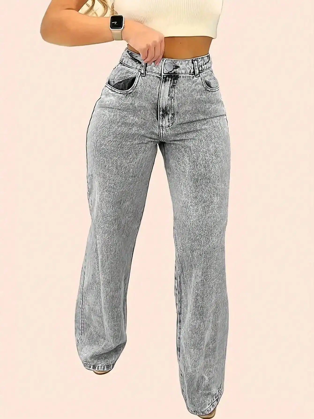 2025 New Style Y2 American Fashion Trend Women's Solid Color Straight-Leg Jeans, Comfortable, Unisex Style