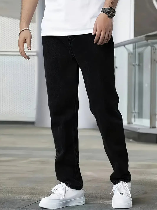 Men'S Classic Solid Color Jeans - Lightweight Business Casual, Straight Leg Pants With Pockets, Machine Washable, Suitable For D