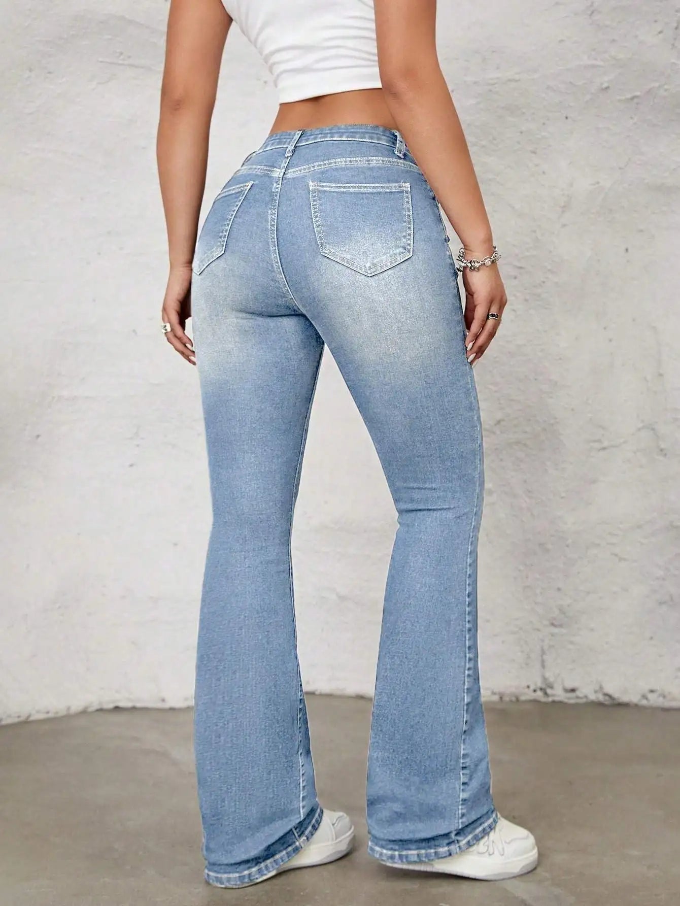 Women's Denim Skinny Flared Pants - Three Colors Available