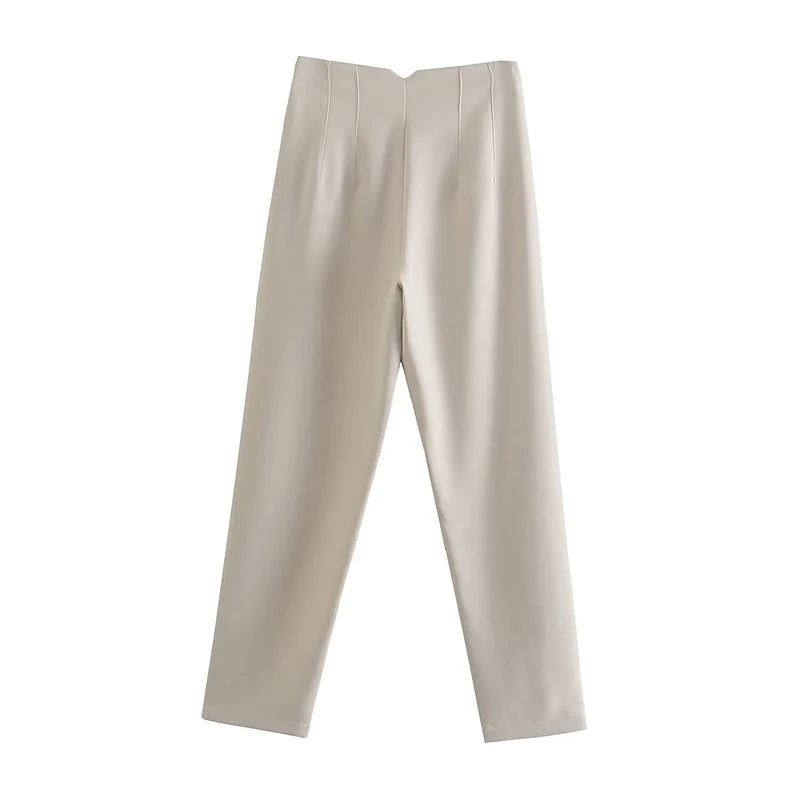 CLAZZAA Women Fashion Solid High Waist Pencil Pants With Seam Detail Streetwear Woman Ankle Trousers Autumn Office Pant