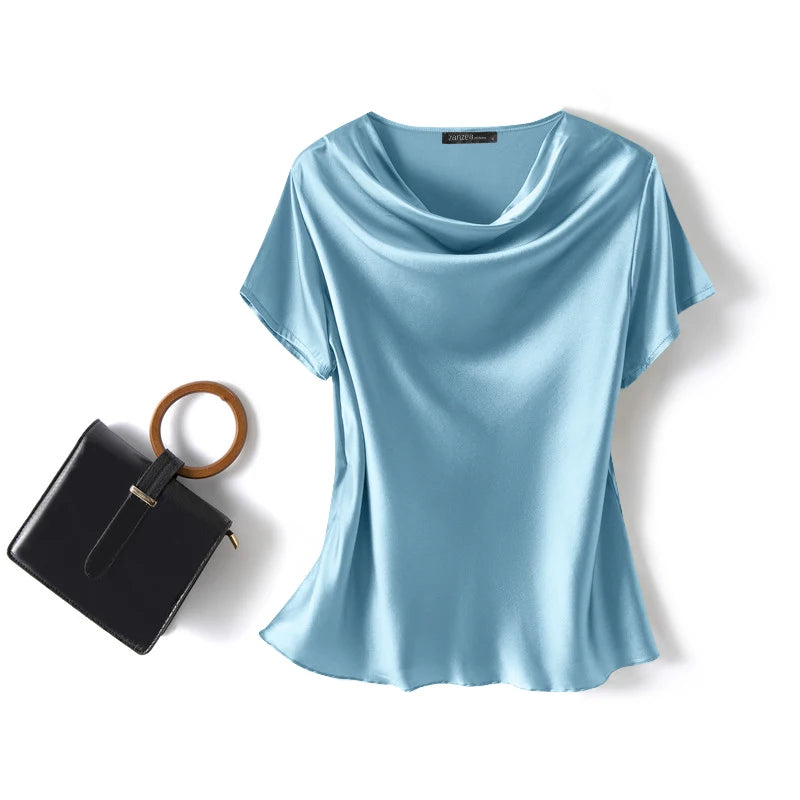 Women Summer Blouses ZANZEA 2024 Fashion Satin Tops Short Sleeve Blusas Female O Neck Casual Home Wear Tunic Chemise Oversized