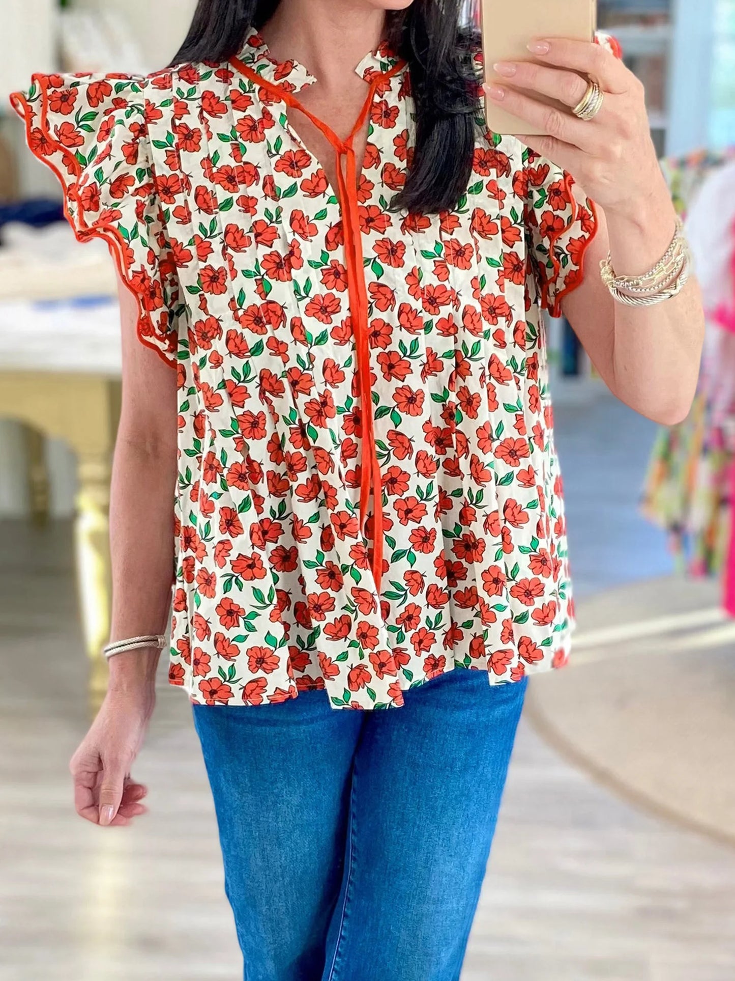 Women s Summer Casual V-Neck T-Shirt with Tie-Up Detail and Floral Print Short Sleeves Streetwear Top