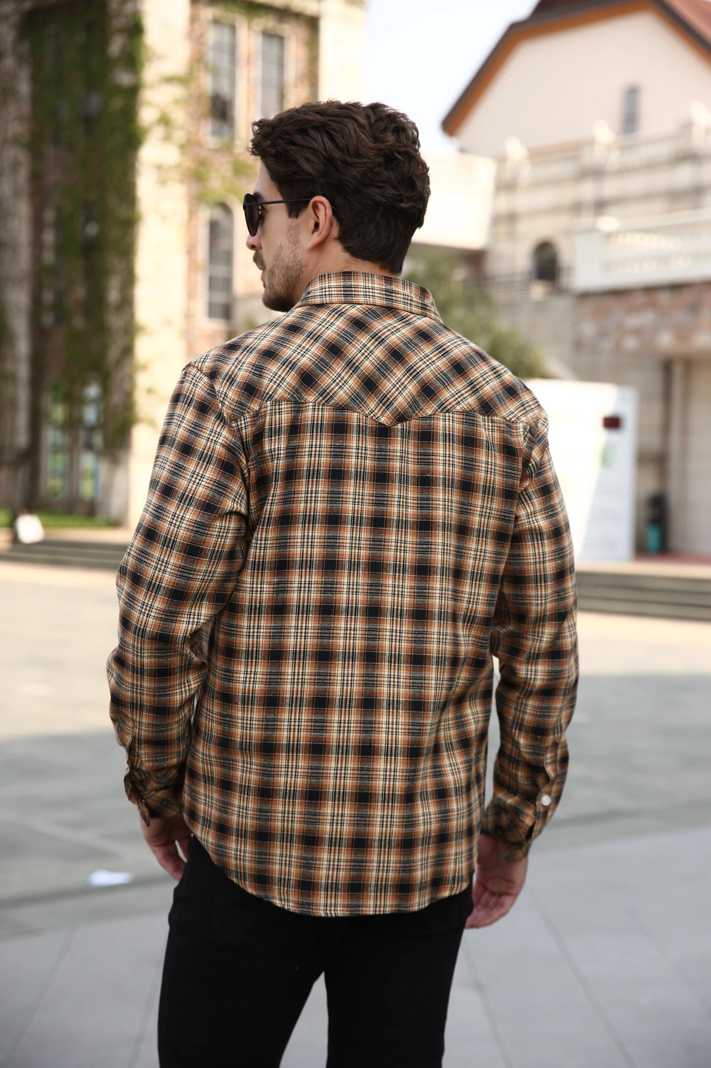 Men's Shirts Spring Popular Clothes Flannel Long Sleeve Plaid Checkered Brushed Casual Western Snap Shirt US Size