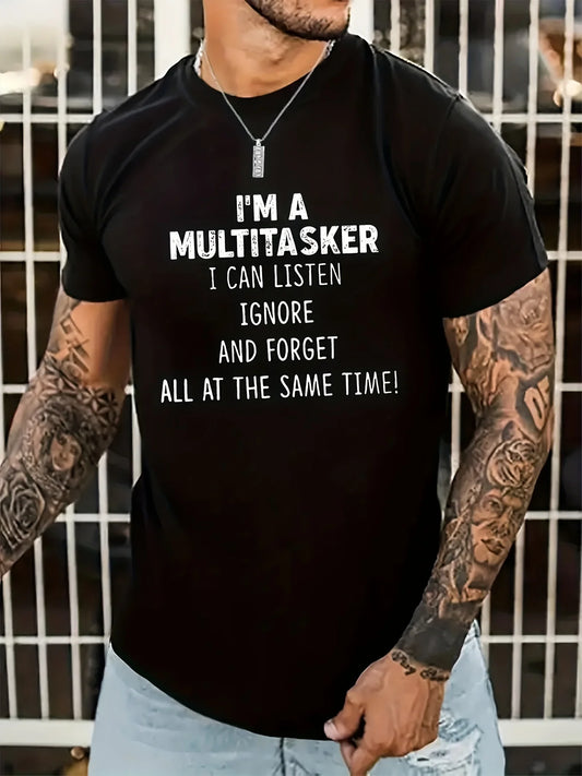 'I'M A MULTITASKER' Round Neck Graphic T-shirts, Causal Tees, Short Sleeves Comfortable Tops, Men's Summer Clothing