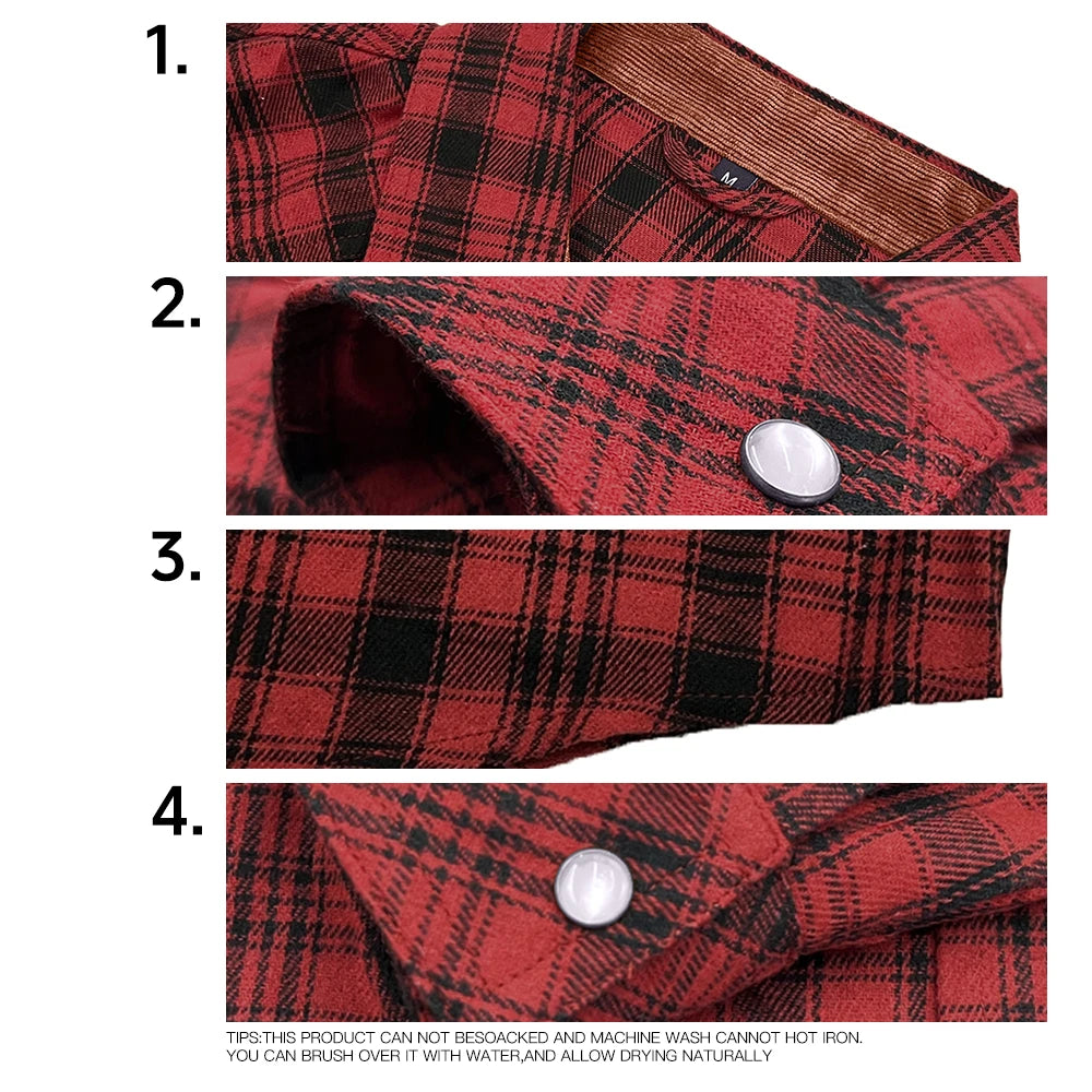 Men's Shirts Spring Popular Clothes Flannel Long Sleeve Plaid Checkered Brushed Casual Western Snap Shirt US Size