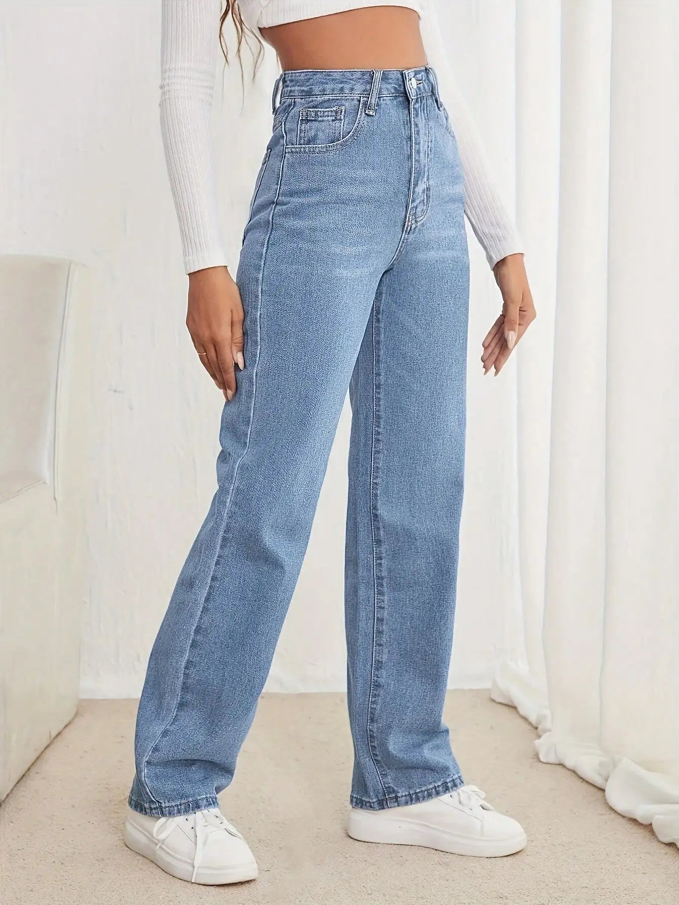 2025 New Style Y2 American Fashion Trend Women's Solid Color Straight-Leg Jeans, Comfortable, Unisex Style