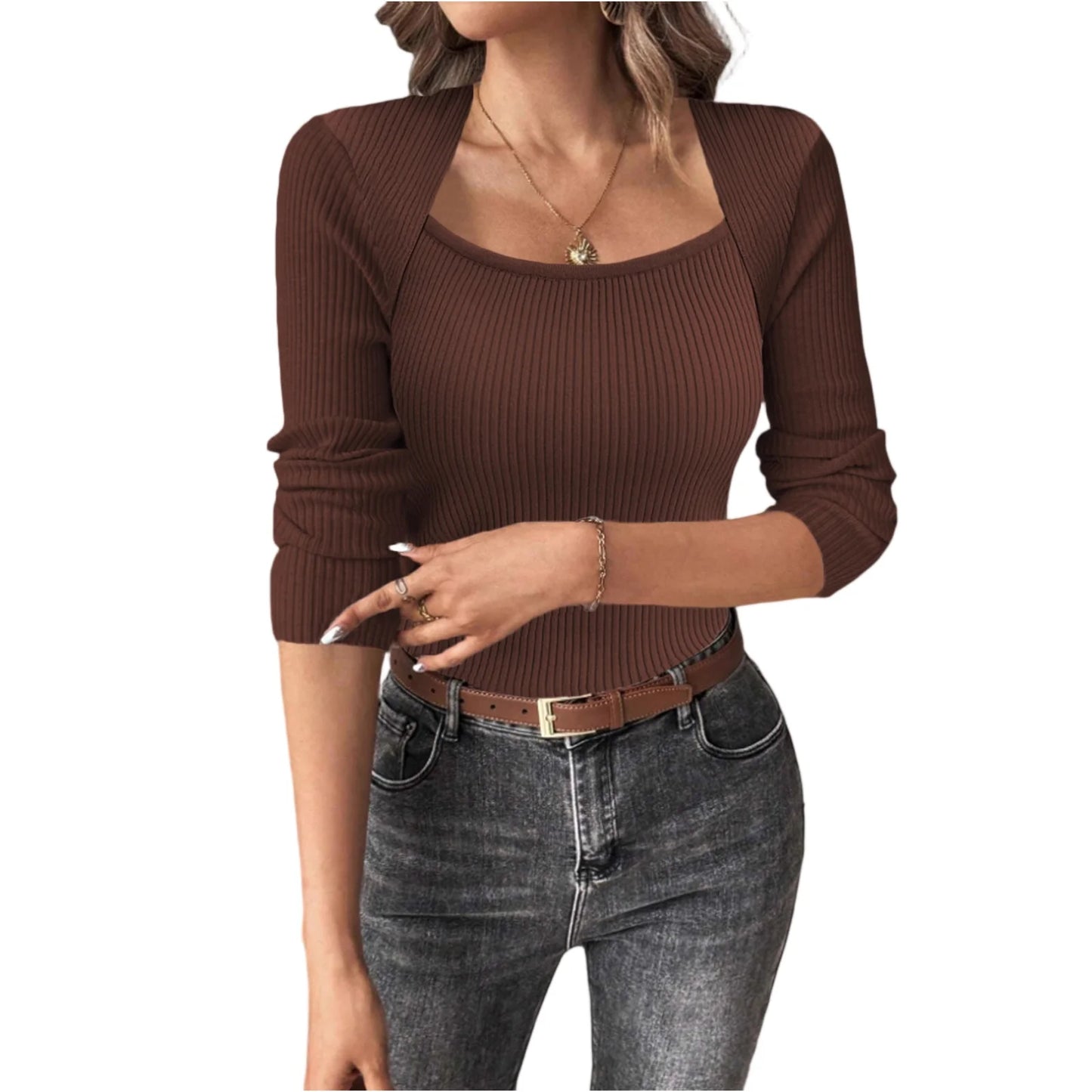 Women'S Square Neck Long Sleeve Pullover Knitted Sweater Bottoming Shirt Ropa De Mujer Winter Clothes Woman Sweater For Woman