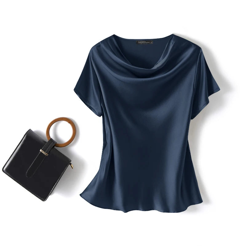 Women Summer Blouses ZANZEA 2024 Fashion Satin Tops Short Sleeve Blusas Female O Neck Casual Home Wear Tunic Chemise Oversized