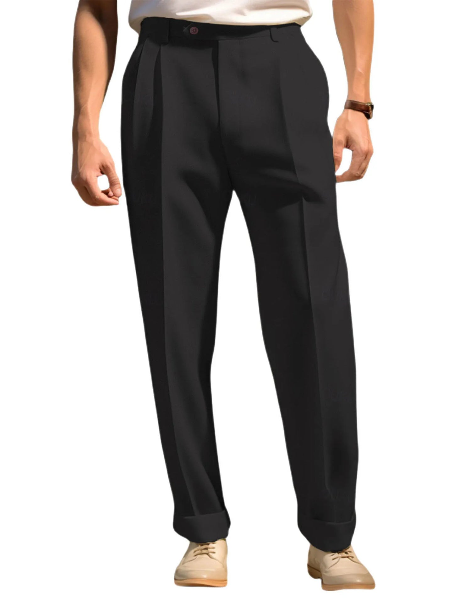 Men s  Fit Dress Pants Solid Color Flat Front Trousers Classic Business Casual Suit Pants Modern Formal Wear Hemmed Bottoms