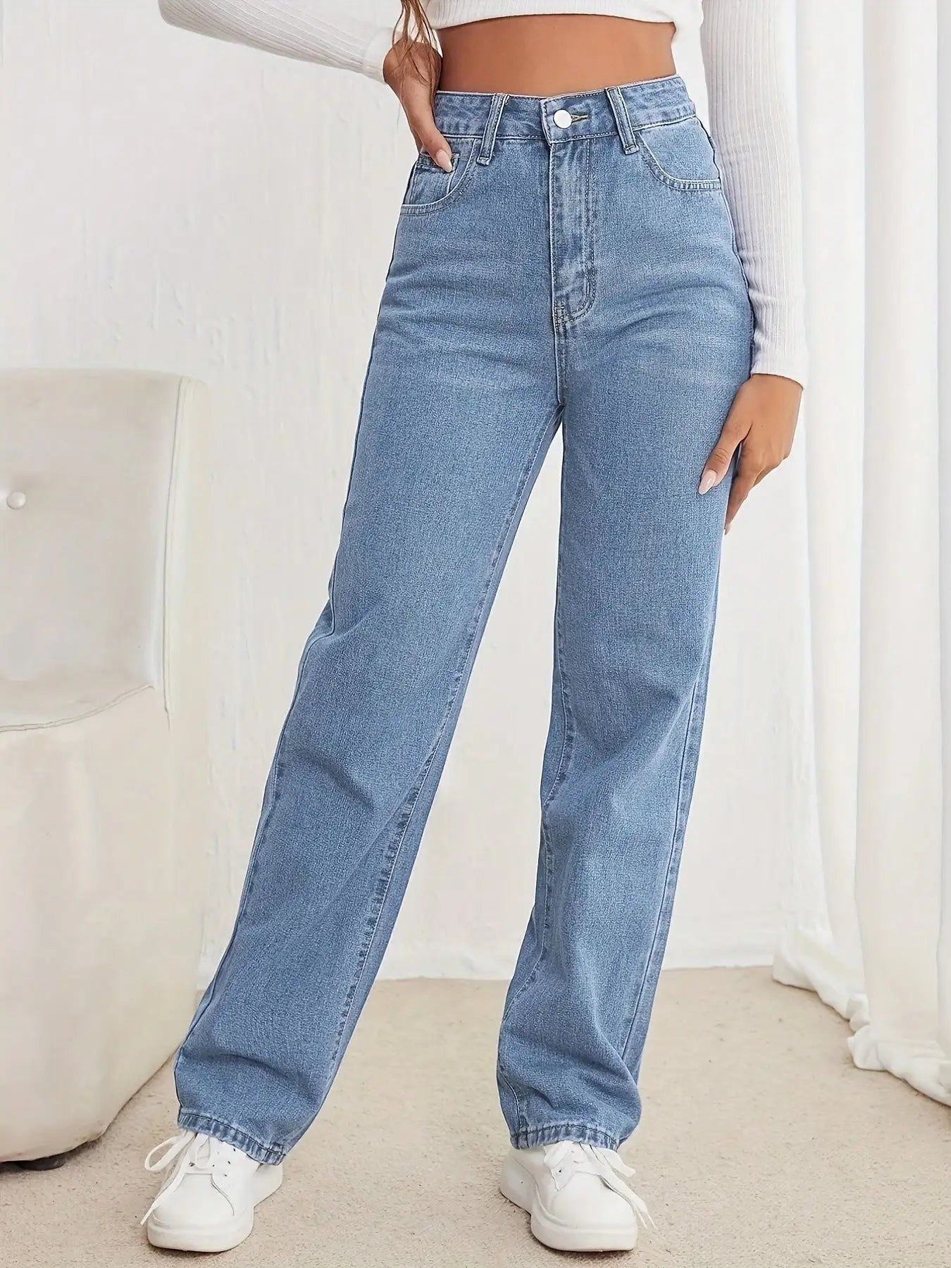 2025 New Style Y2 American Fashion Trend Women's Solid Color Straight-Leg Jeans, Comfortable, Unisex Style