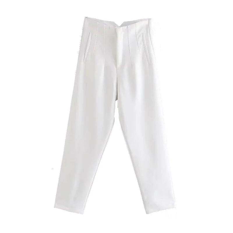 CLAZZAA Women Fashion Solid High Waist Pencil Pants With Seam Detail Streetwear Woman Ankle Trousers Autumn Office Pant