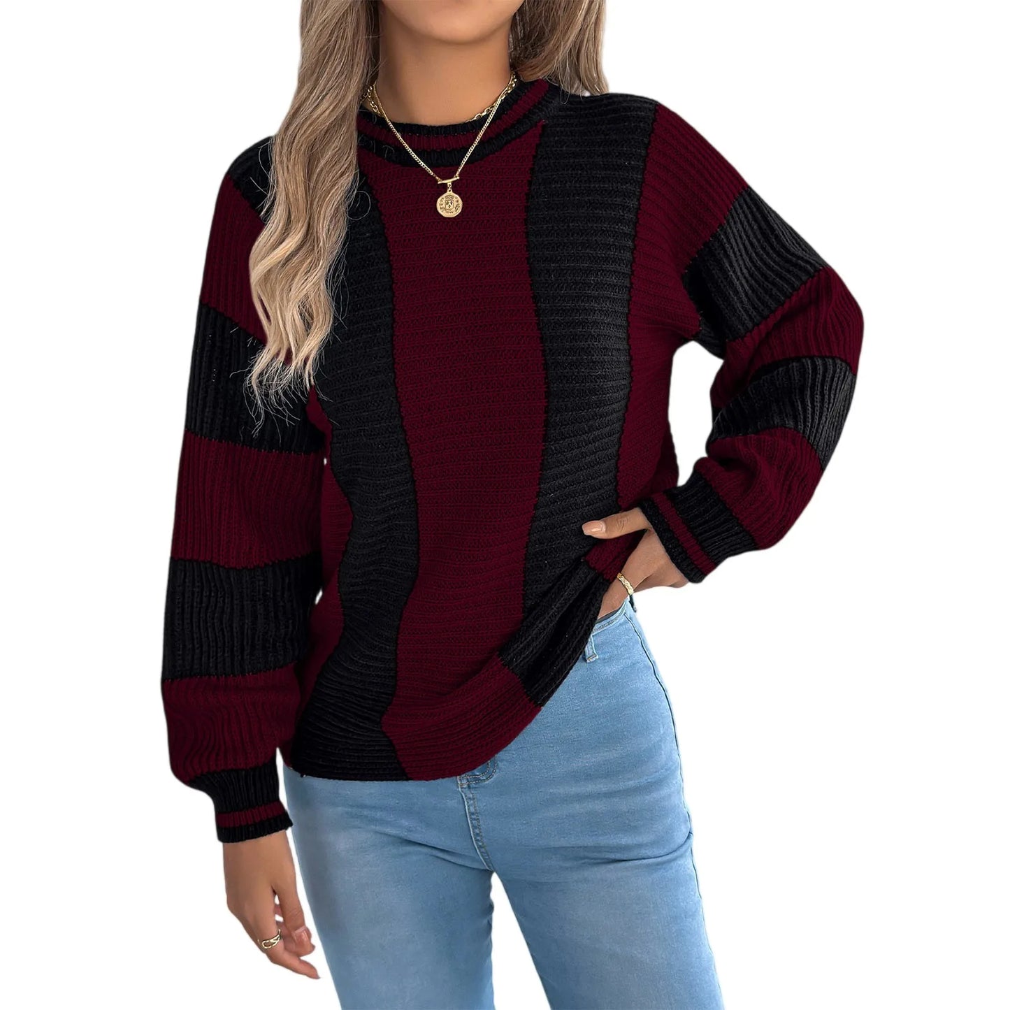 Sweater For Woman Women'S Solid Color Round Neck Mesh Long Sleeves Pull-Over Sweater Ropa De Mujer Winter Clothes Woman New