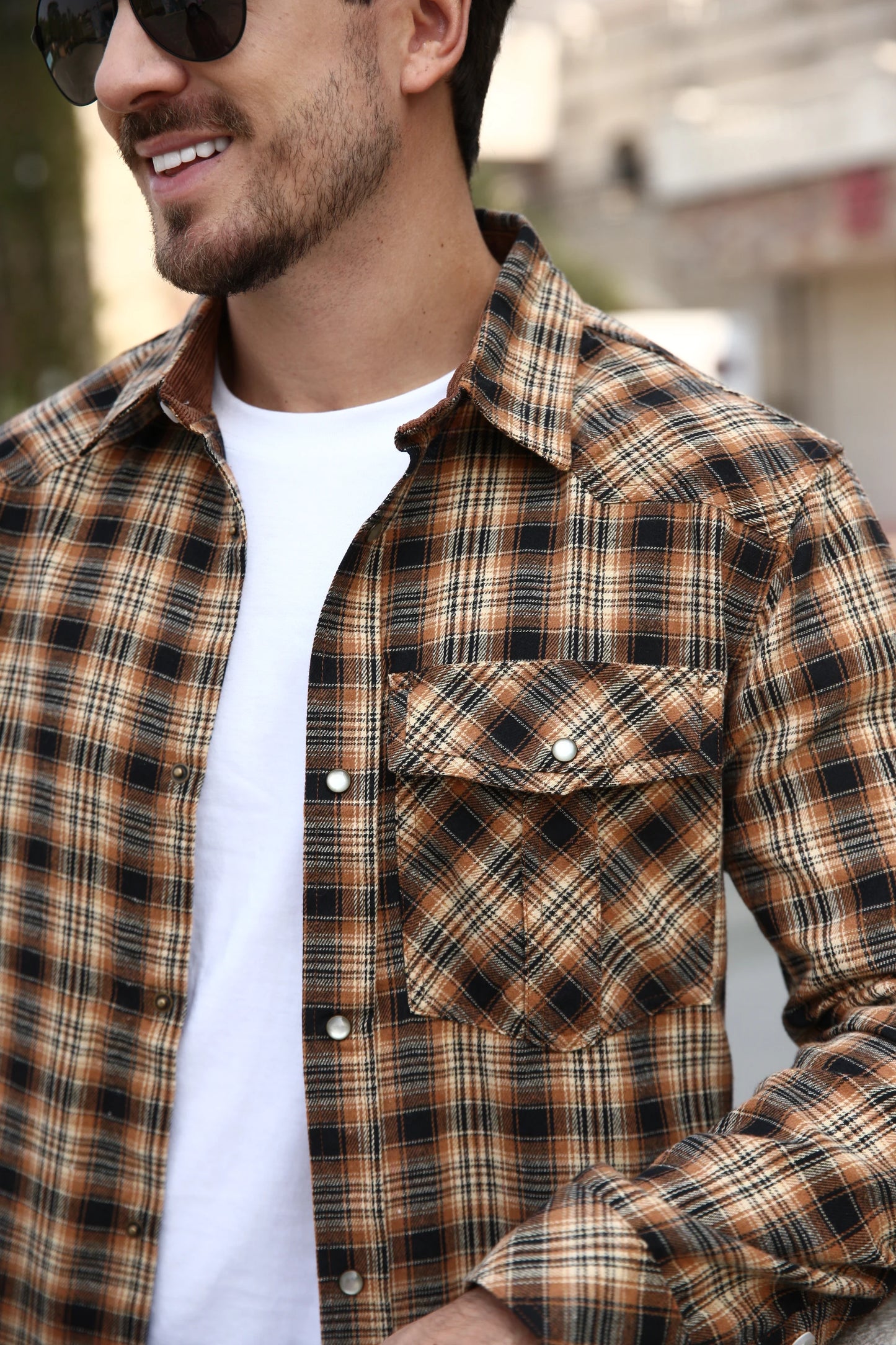 Men's Shirts Spring Popular Clothes Flannel Long Sleeve Plaid Checkered Brushed Casual Western Snap Shirt US Size