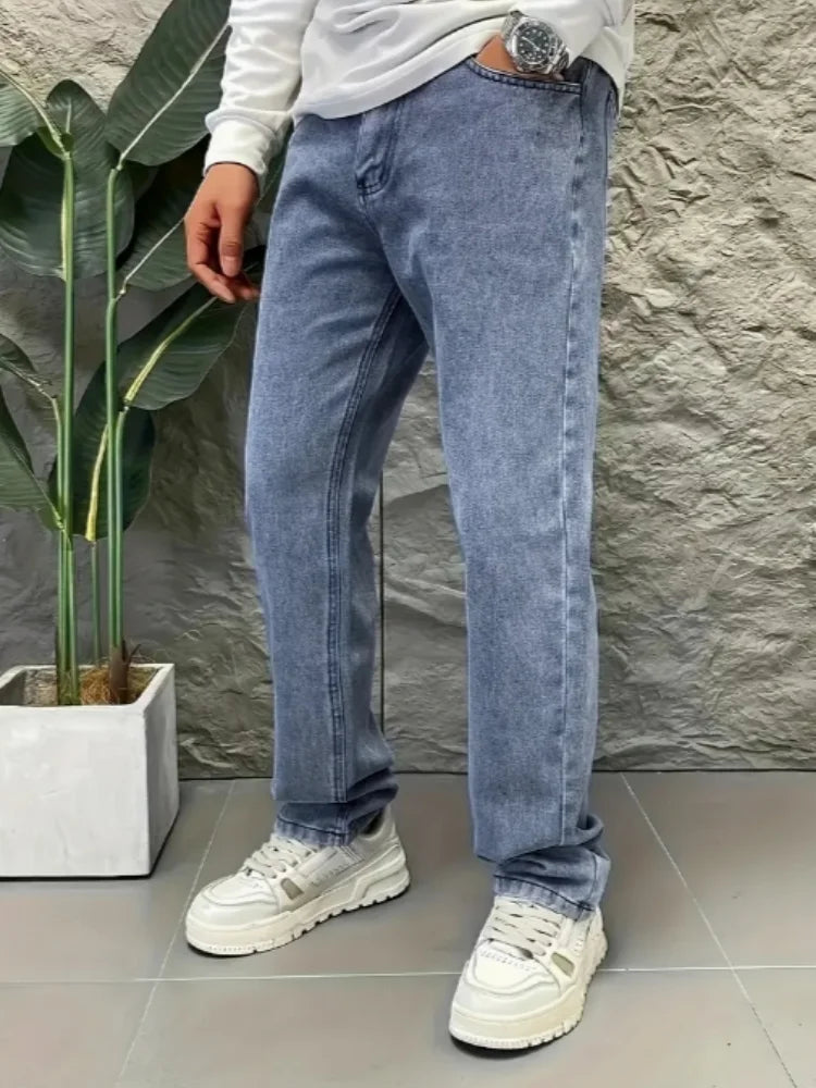 Men’s Relaxed Straight Leg Jeans, Breathable Ease for Beach Walks to Coffee Breaks"