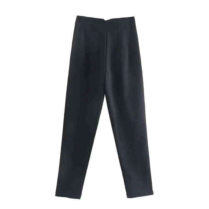 CLAZZAA Women Fashion Solid High Waist Pencil Pants With Seam Detail Streetwear Woman Ankle Trousers Autumn Office Pant