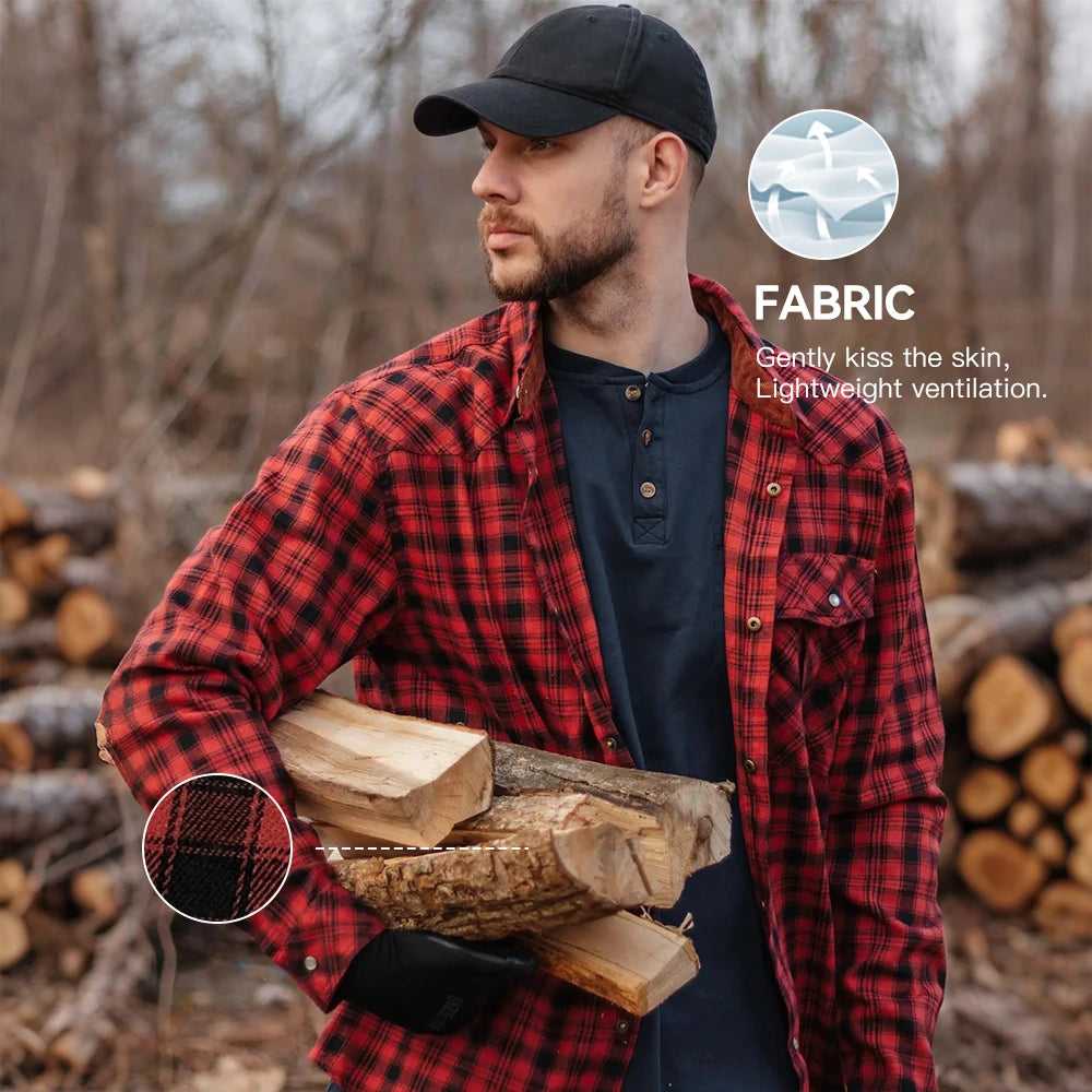 Men's Shirts Spring Popular Clothes Flannel Long Sleeve Plaid Checkered Brushed Casual Western Snap Shirt US Size