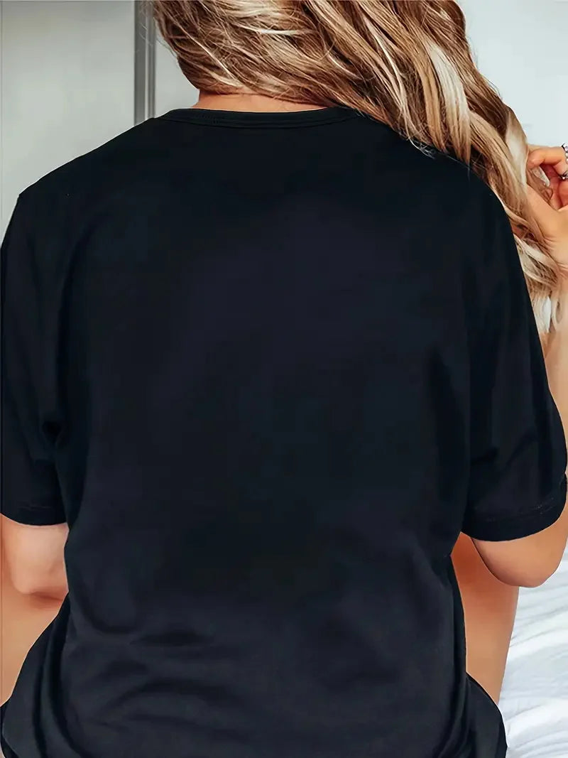I'm a Multitasker Graphic Print Casual Short Sleeve Crew Neck Top for Spring Summer Black with White Lettering Star Decorations