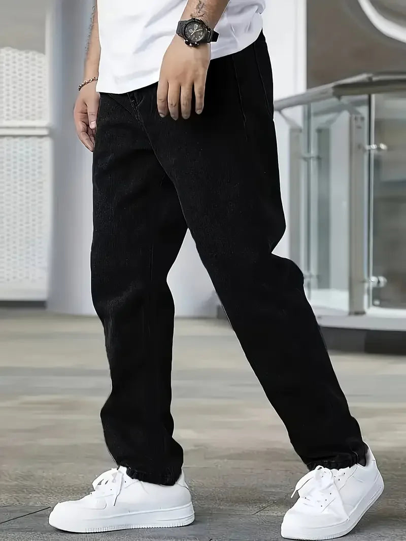 Men'S Classic Solid Color Jeans - Lightweight Business Casual, Straight Leg Pants With Pockets, Machine Washable, Suitable For D