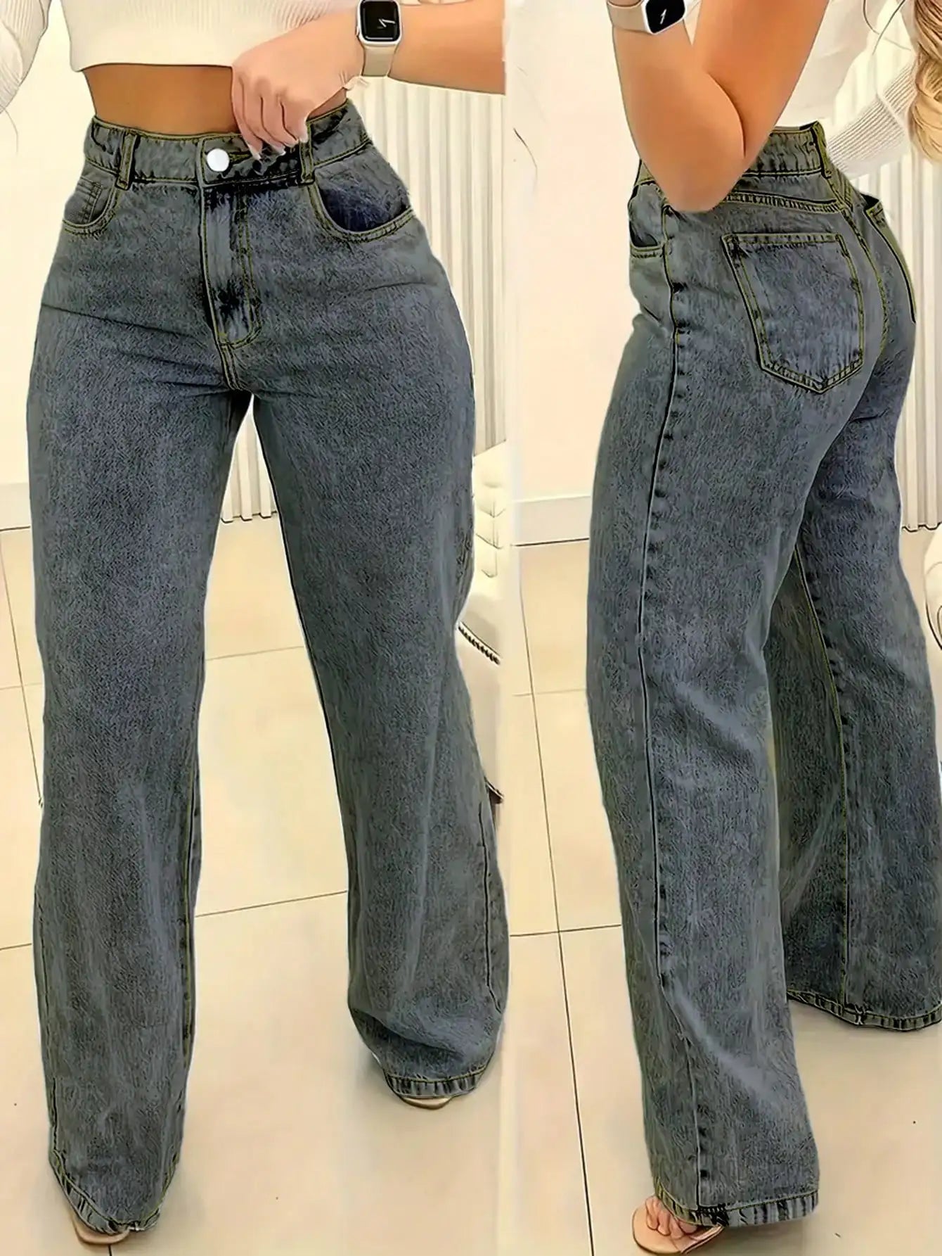2025 New Style Y2 American Fashion Trend Women's Solid Color Straight-Leg Jeans, Comfortable, Unisex Style