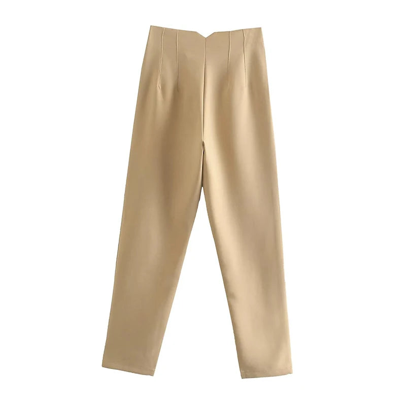CLAZZAA Women Fashion Solid Pencil Pants High Waist Pants With Seam Detail Streetwear Woman Ankle Trousers Autumn Office Pant